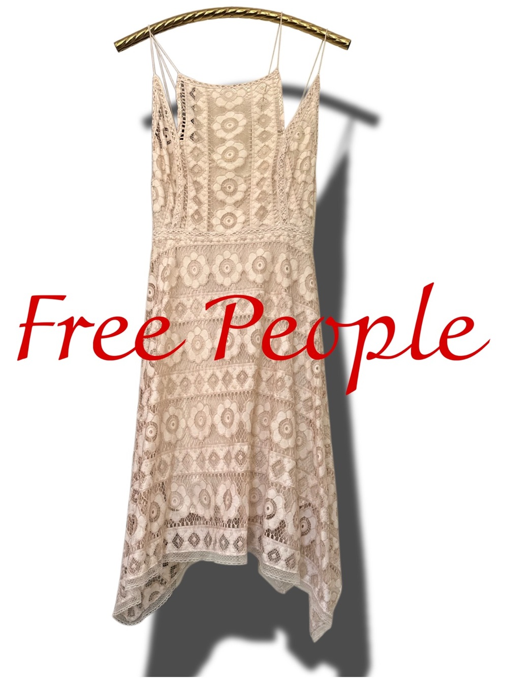 Free People Cream Asymmetrical Lace Midi Dress